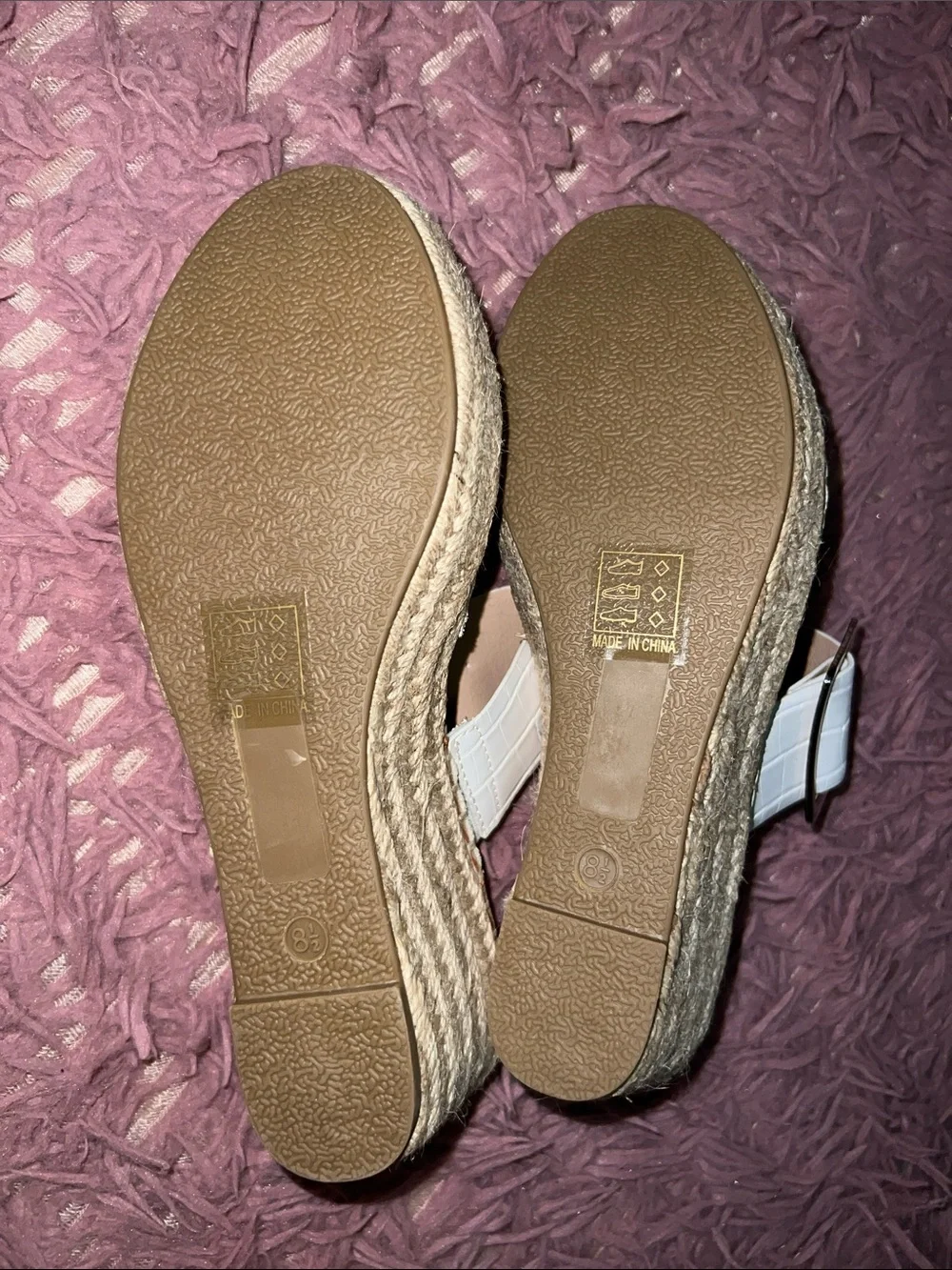 Vintage Havana White Espadrille Platform Slide Sandals with Buckle